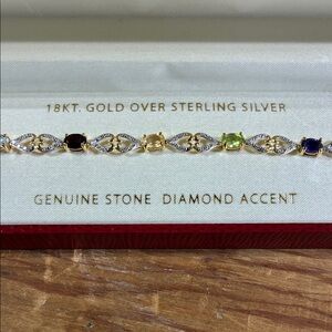 18kt Gold Over Sterling Silver Bracelet with Multicolor Stones